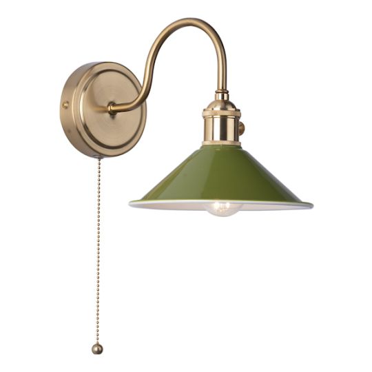 Dar Hadano Wall Light Natural Brass With Olive Green Shade