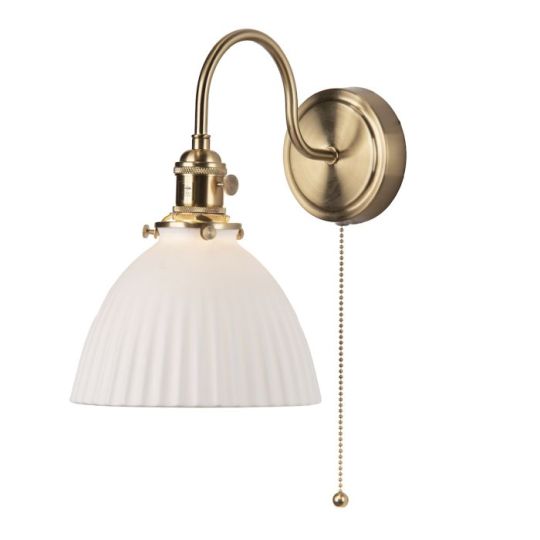 Dar Hadano Wall Light Natural Brass & Ceramic Domed Shade