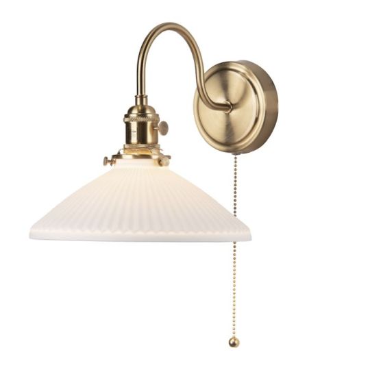 Dar Hadano Wall Light Natural Brass & Ceramic Shallow Shade
