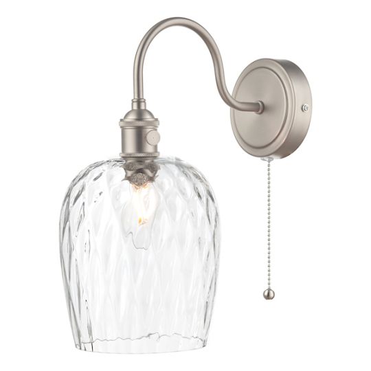 Dar Hadano Wall Light Antique Chrome With Clear Dimpled Glass Shade