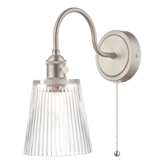 Dar Hadano Wall Light Antique Chrome With Clear Ribbed Glass Shade