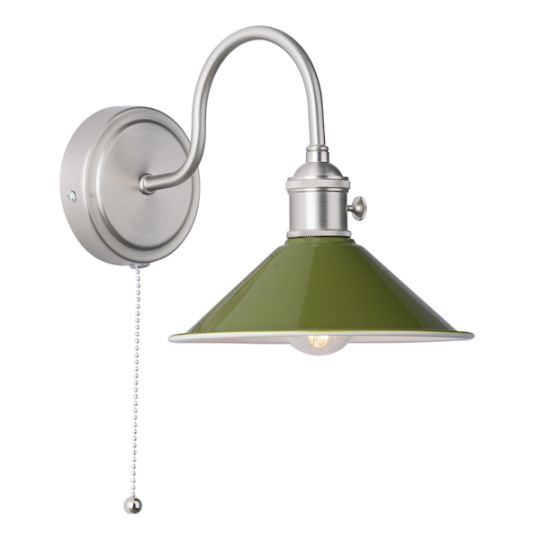 Dar Hadano Wall Light Antique Chrome With Olive Green Shade
