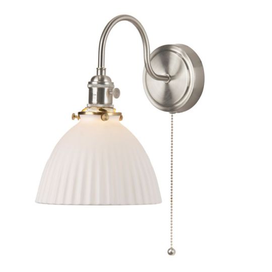 Dar Hadano Wall Light Antique Chrome & Ceramic Domed Shade