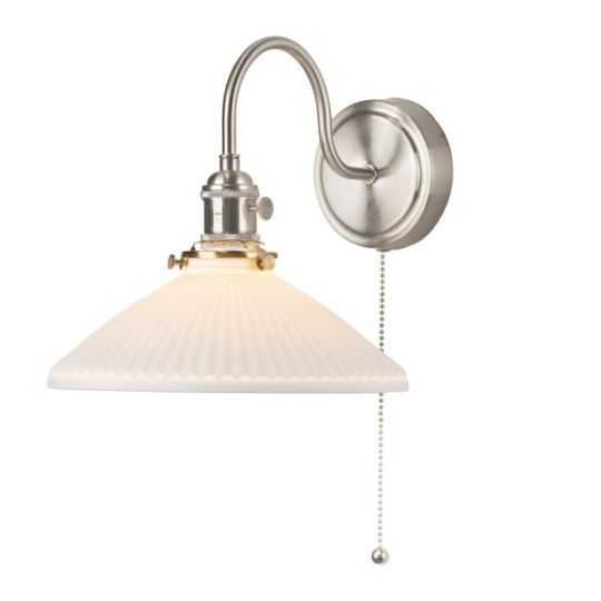 Dar Hadano Wall Light Antique Chrome & Ceramic Shallow Shade