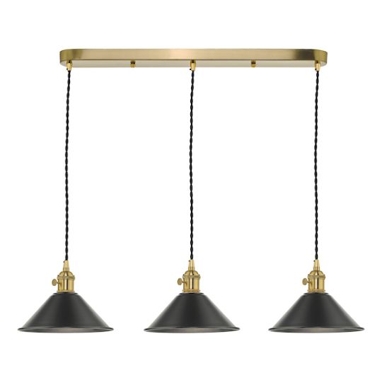 Dar Hadano 3 Light Brass Suspension With Antique Pewter Shades