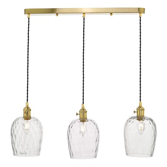 Dar Hadano 3 Light Brass Suspension With Dimpled Glass Shades
