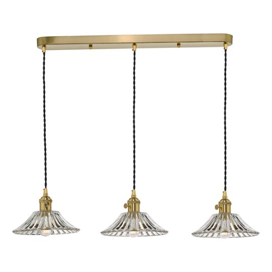 Dar Hadano 3 Light Brass Suspension With Flared Glass Shades