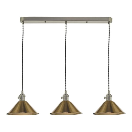 Dar Hadano 3 Light Antique Chrome Suspension With Aged Brass Shades