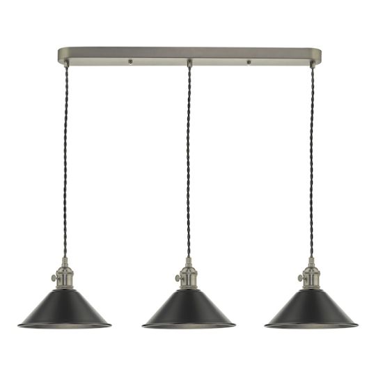 Dar Hadano 3 Light Antique Chrome Suspension With Antique Petwer Shades