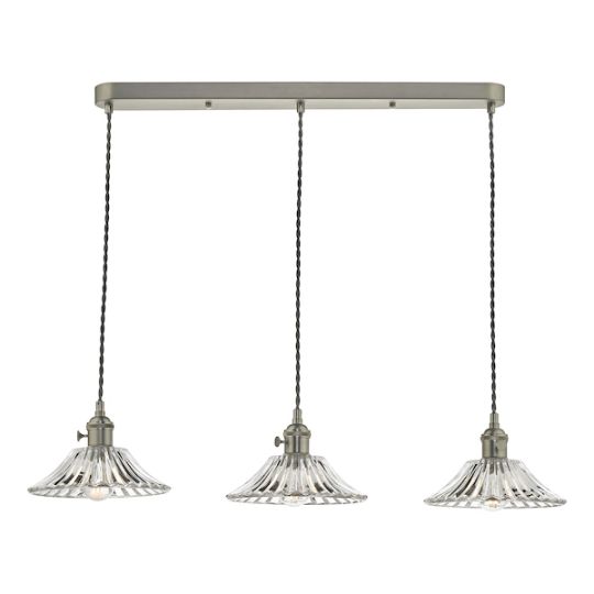 Dar Hadano 3 Light Antique Chrome Suspension With Flared Glass Shades