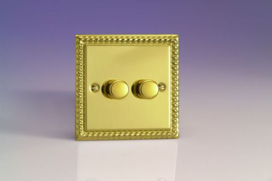 Varilight Georgian Brass 2-Gang 2-Way Push On/Off Rotary LED Dimmer 2 x 0-120W (1-10 LEDs)