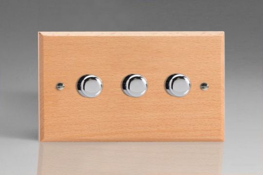 Varilight Scandic Beech 3-Gang 2-Way Push-On/Off Rotary Dimmer 3 x 40-250W (Twin Plate)