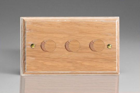 Varilight Limed Oak 3-Gang 2-Way Push-On/Off Rotary Dimmer 3 x 40-250W (Twin Plate)