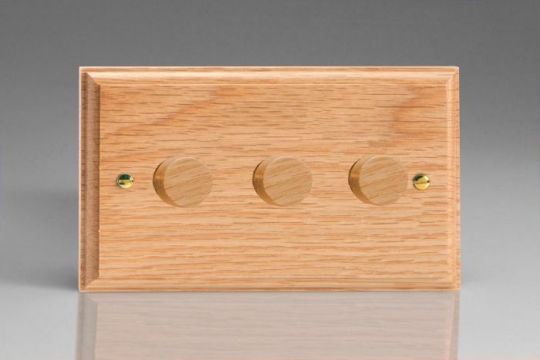 Varilight Oak 3-Gang 2-Way Push-On/Off Rotary Dimmer 3 x 40-250W (Twin Plate)