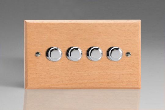 Varilight Scandic Beech 4-Gang 2-Way Push-On/Off Rotary Dimmer 4 x 40-250W (Twin Plate)