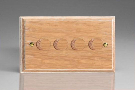 Varilight Limed Oak 4-Gang 2-Way Push-On/Off Rotary Dimmer 4 x 40-250W (Twin Plate)