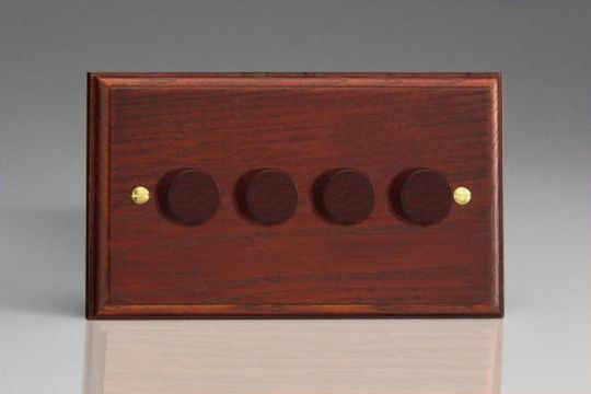 Varilight Mahogany 4-Gang 2-Way Push-On/Off Rotary Dimmer 4 x 40-250W (Twin Plate)