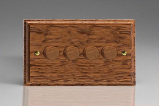 Varilight Medium Oak 4-Gang 2-Way Push-On/Off Rotary Dimmer 4 x 40-250W (Twin Plate)