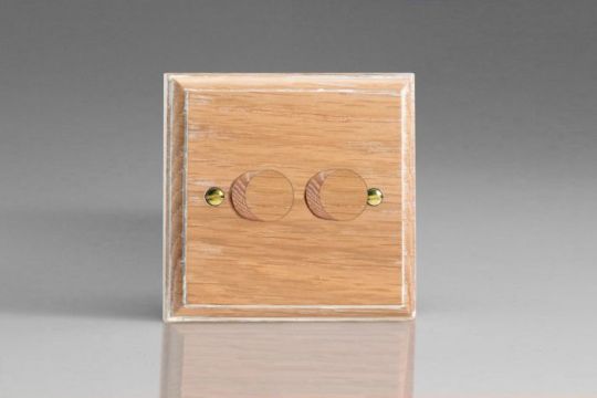 Varilight Limed Oak 2-Gang 2-Way Push-On/Off Rotary Dimmer 2 x 40-250W