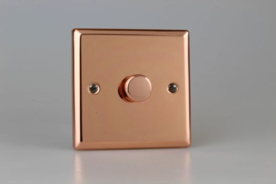 Varilight Polished Copper 1-Gang 2-Way Push On/Off Rotary LED Dimmer 1 x 0-120W (1-10 LEDs)