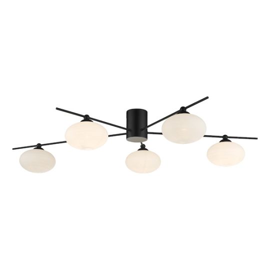 Dar Jasper 5lt Semi Flush Matt Black Opal Glass