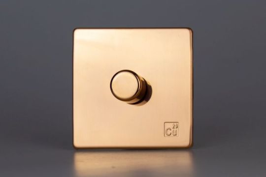 Varilight Cu29 Raw Copper 1-Gang 2-Way Push On/Off Rotary LED Dimmer 1 x 0-120W (1-10 LEDs) (JDYP401S.AC)