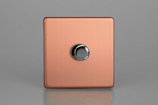 Varilight Brushed Copper 1-Gang 2-Way Push On/Off Rotary LED Dimmer 1 x 0-120W (1-10 LEDs)