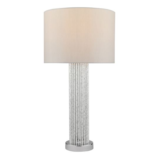 Dar Lazio Table Lamp Polished Chrome Silver Rod With Faux Silk Shade