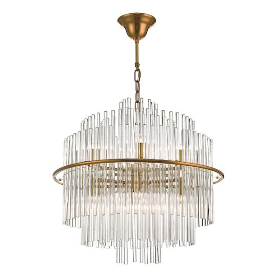 Dar Lukas 13 Light Pendant Brushed Antique Gold And Clear Glass