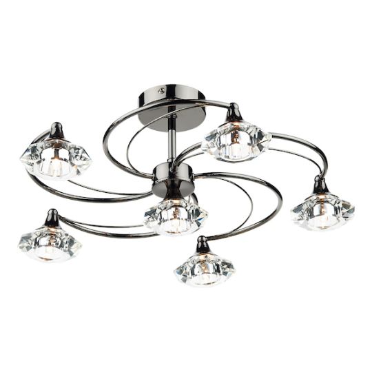 Dar Luther 6 Light Semi Flush Black Chrome Crystal