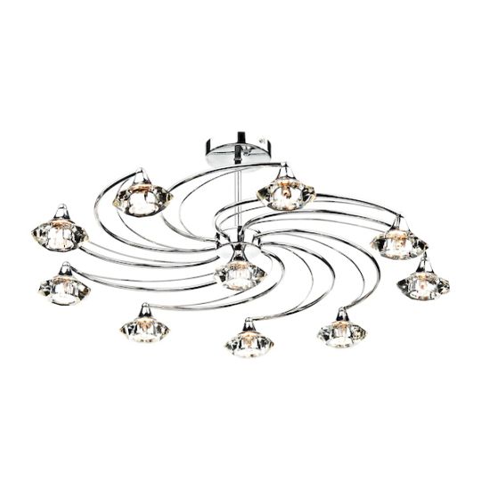 Dar Luther 10 Light Semi Flush Polished Chrome Crystal