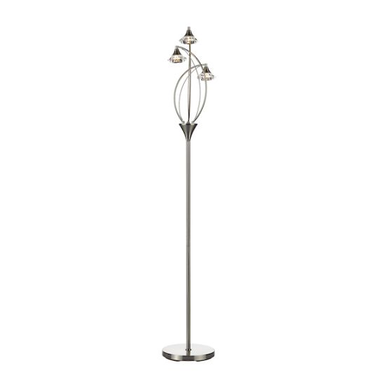 Dar Luther 3 Light Floor Lamp Satin Chrome Crystal