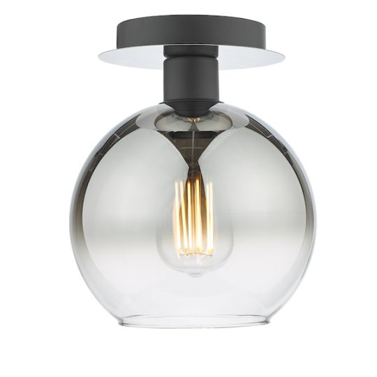 Dar Lycia 1 Light Semi Flush Matt Black Ombre Smoked Glass