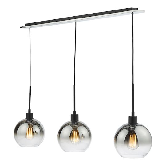Dar Lycia 3 Light Bar Pendant Matt Black Ombre Smoked Glass