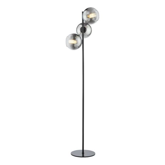 Dar Lycia 3 Light Floor Lamp Matt Black and Smoked Ombre Glass