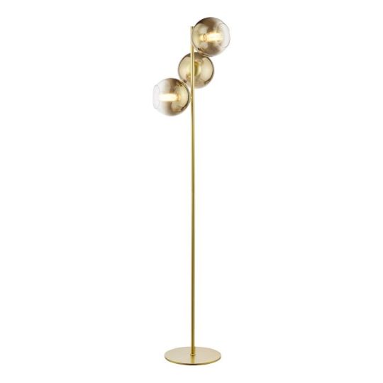 Dar Lycia 3 Light Floor Lamp Satin Gold and Gold Ombre Glass