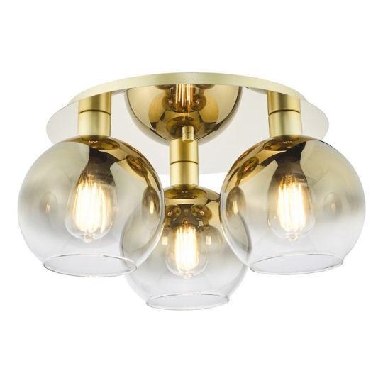Dar Lycia 3 Light Flush Satin Gold and Gold Ombre Glass