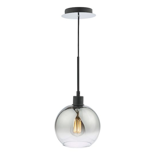 Dar Lycia 1 Light Single Pendant Matt Black Ombre Smoked Glass