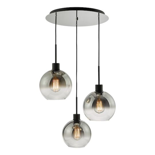 Dar Lycia 3 Light Cluster Pendant Matt Black Smoked Ombre Glass
