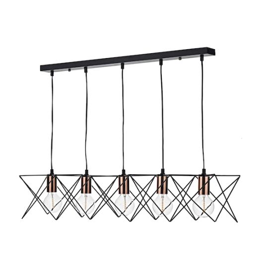 Dar Midi Cage 5 Light Bar Pendant Matt Black Bright & Copper