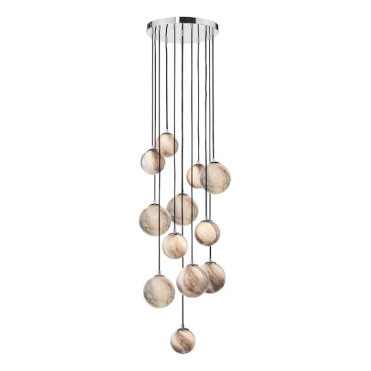 Dar Mikara 12 Light Cluster Pendant Polished Chrome Glass 2.5M
