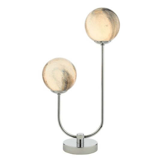 Dar Mikara 2 Light Table Lamp Polished Chrome Planet Glass