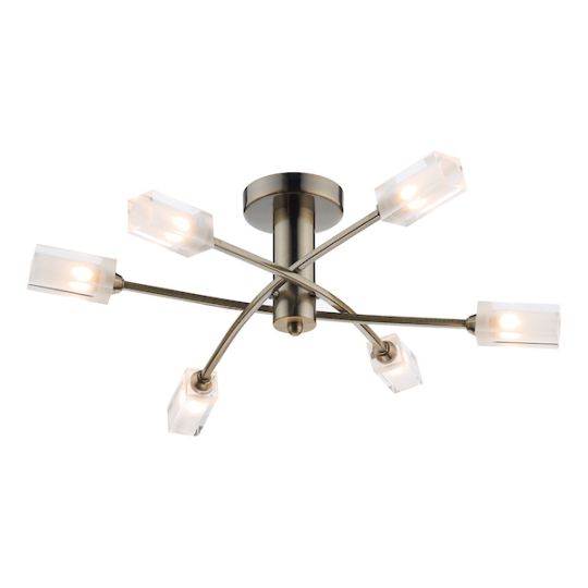 Dar Morgan 6 Light Semi Flush Antique Brass