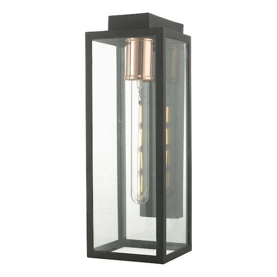 Dar Naxos Outdoor Wall Light Black Glass IP43