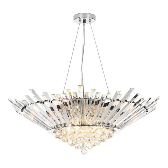 Dar Nimbus 9 Light Chandelier Crystal and Polished Chrome
