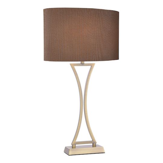 Dar Oporto Wavy Table Lamp Antique Brass With Brown Shade