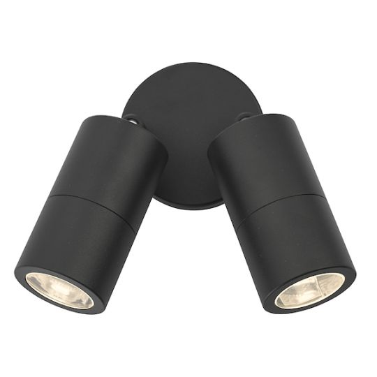 Dar Ortega Outdoor 2 Light Wall Spotlight Matt Black IP65