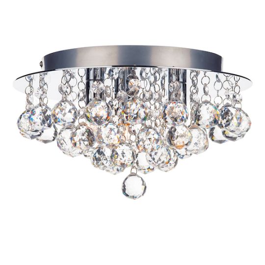Dar Pluto 3 Light Flush Polished Chrome Crystal Glass Droppers