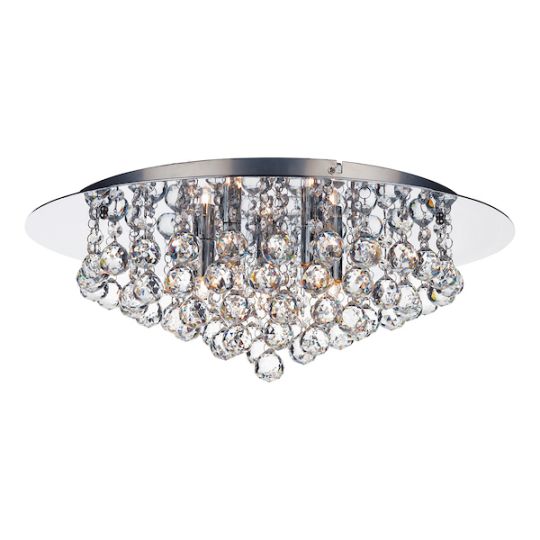 Dar Pluto 5 Light Flush Polished Chrome Crystal Glass Droppers