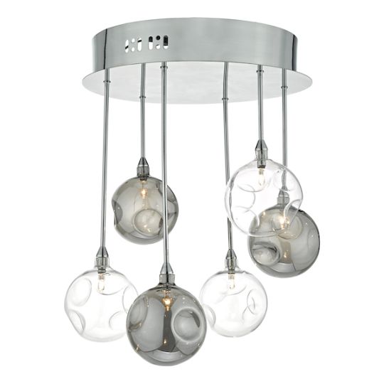Dar Quinn 6lt Semi Flush Polished Chrome With Smoked & Clear Glass
